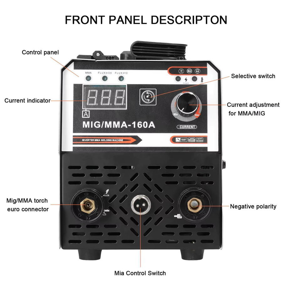 Bromose 2-in-1 MIG/MMA Schweißgerät mit integriertem Drahtvorschub, 220V IGBT DC Inverter Schweißgerät für gasfreies ARC-Schweißen - Bild 5