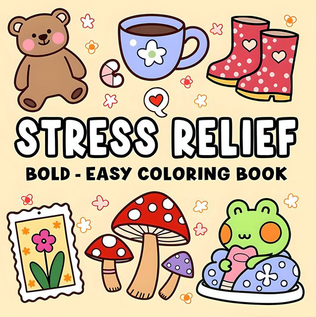 Malbuch für Erwachsene mit einfachen Mustern und niedlichen Motiven zur Stressbewältigung, Multicolor - Bild 1