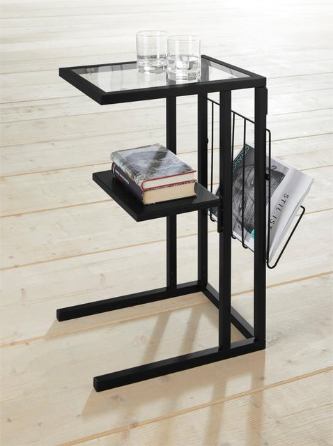 Heine Home Beistelltisch mit Tischerweiterung in Schwarz aus Metall und Glas, B/T/H: 60 x 30 x 52 cm - Bild 1