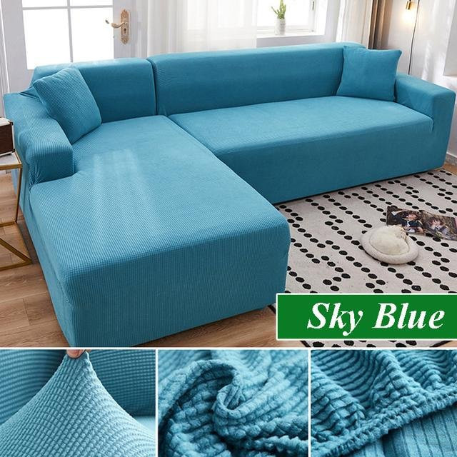 Yiran Furniture Ecksofa-Bezug aus elastischem Polarfleece für 3-Sitzer Chaiselongue, Himmelblau, Breite: 175-210 cm - Bild 1