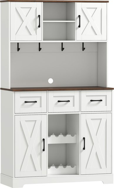 HOMCOM Küchenschrank mit Flaschenregal und Arbeitsplatte, Weiß, B: 100 cm, T: 38 cm, H: 172 cm - Bild 1