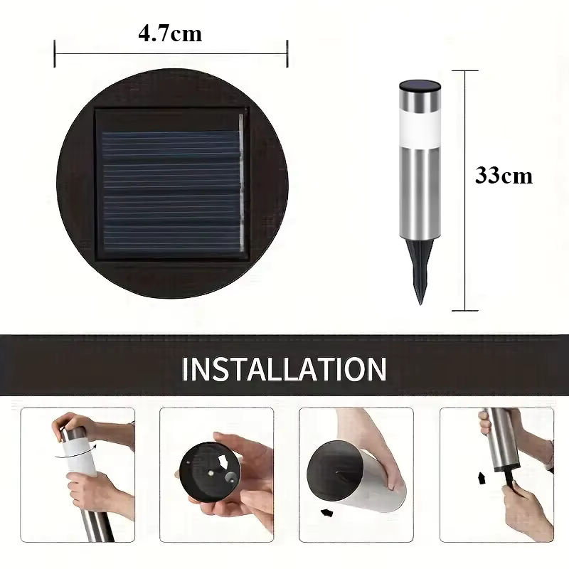ZTree Solar Garten Weg Lichter aus Edelstahl in Silber, wasserdichte LED Gartenleuchten für Terrasse, Garten und Hof - Bild 6