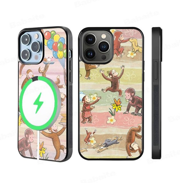 Curious George Affen Magnetische MagSafe Handyhülle für Apple iPhone kompatibel mit iPhone 17 Air 16 Pro Max 15 14 13 12 11 in Multicolour - Bild 1