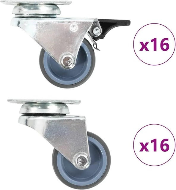 32er Set vidaXL Lenkrollen mit Zwillingsrad, 50 mm, grau, Stahl und Kunststoff - Bild 1