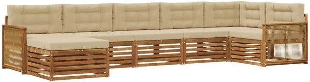 vidaXL Outdoor-Sofagarnitur aus Massivholz Akazie mit 7 Kissen in Natur und Beige - Bild 1