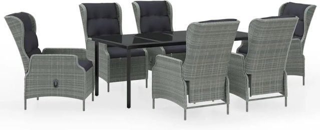 vidaXL 7-teilige Garten-Essgruppe aus PE-Rattan und Glas in Hellgrau - Bild 1