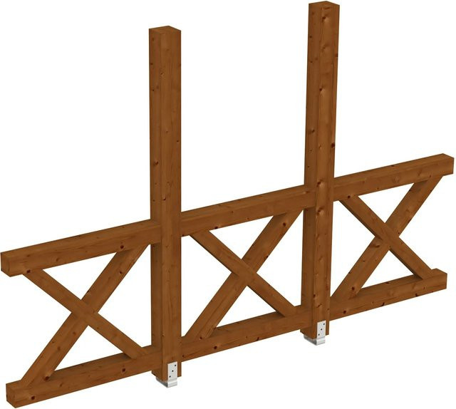 Skan Holz Seitenwand Andreaskreuz aus Fichte in Nussbaum, B: 350 cm, H: 210 cm - Bild 1