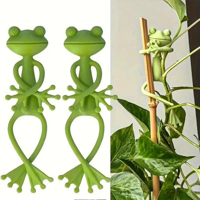 Happypilot 2er-Set Frosch Pflanzenständer aus Kunststoff in Grün für Indoor-Gartendekoration - Bild 1