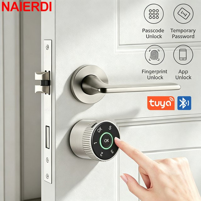 NAIERDI Intelligenter Elektronischer Schließzylinder in Silber mit Tuya App, Fingerabdruck und Passwort-Entsperrung zur Aufrüstung mechanischer Türschlösser - Bild 1