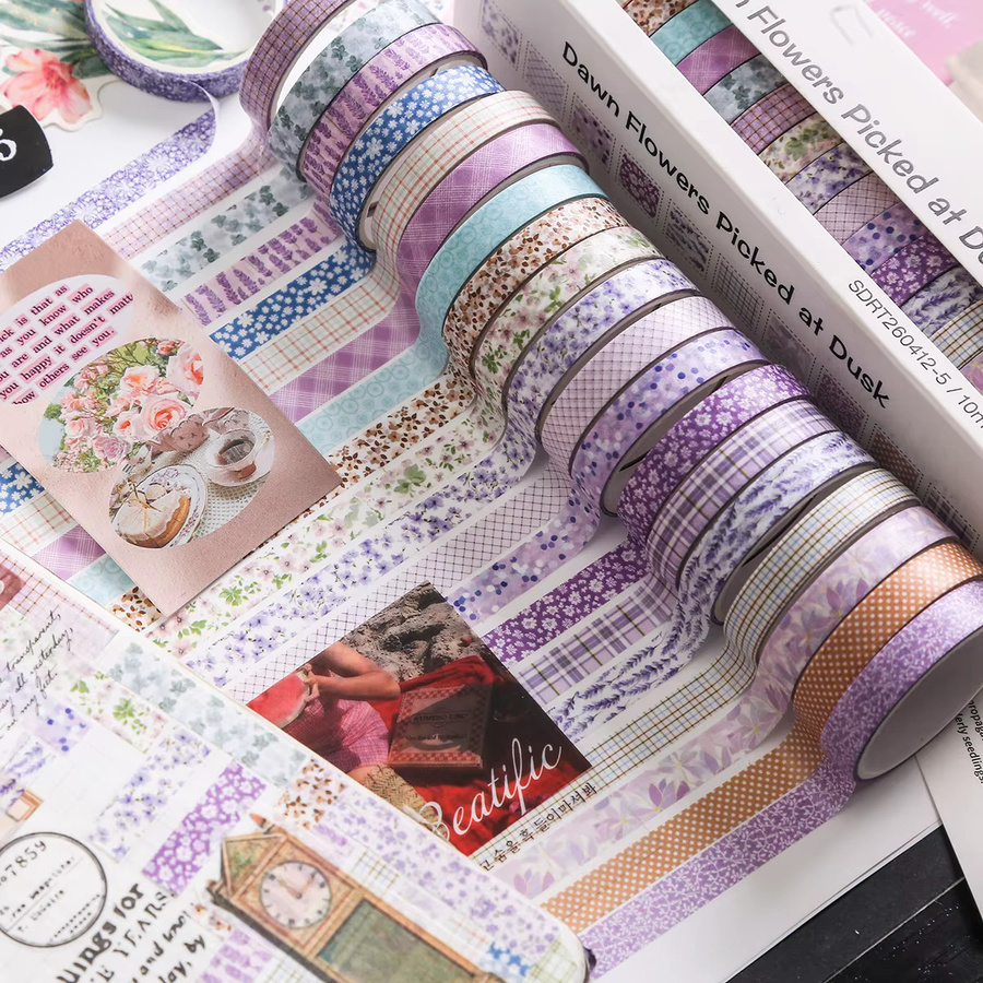 20 Rollen Washi-Tape Set mit floralem Retro-Vintage Blumen- und Karo-Design in Multicolour für Scrapbooking und DIY-Bastelarbeiten - Bild 4