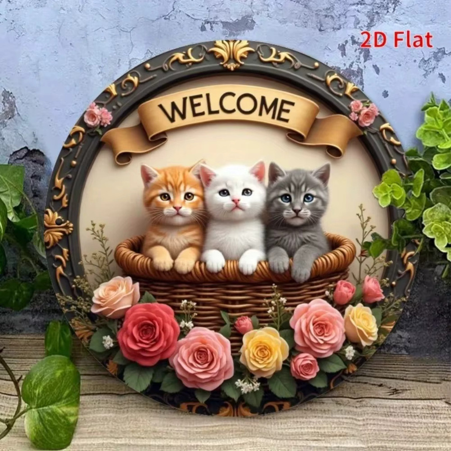 HELLOYOUNG Three Cats Welcome Metallschild rund, mehrfarbig, Durchmesser: 20 cm - Bild 2