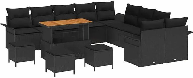 vidaXL Garten-Sofa-Set 14-teilig aus Poly-Rattan in Schwarz mit Metallgestell und Sitzkissen - Bild 1