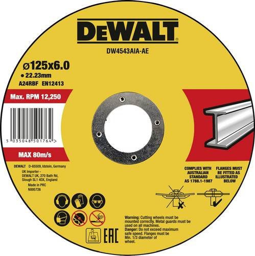 DEWALT High Performance Schruppscheibe für Metall, Typ 42 gekröpft, Gelb, Durchmesser: 125 mm, Breite: 12,5 mm, Bohrung: 22,23 mm, DW4543AIA-AE - Bild 1