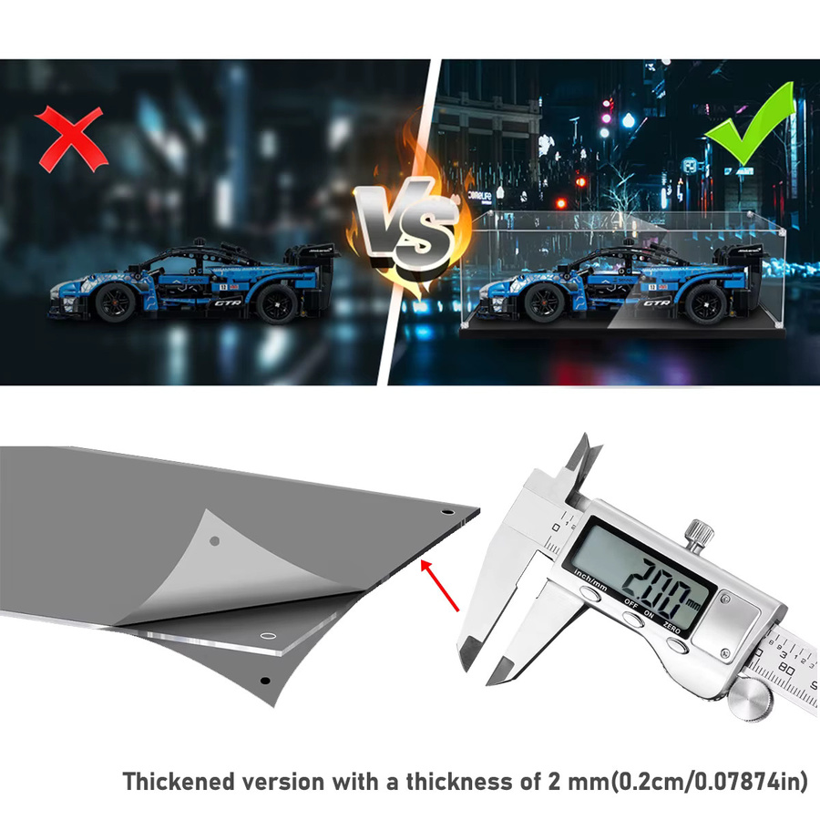 Transparente Acryl-Vitrine mit schwarzem Sockel für Lego-Bausteinautos, Actionfiguren und Sammlerstücke - Bild 6