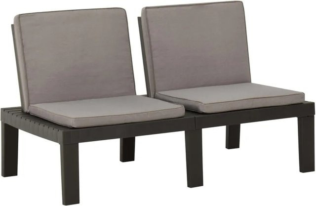furnicato Garten-Lounge-Bank aus Kunststoff mit Auflagen in Grau und Anthrazit, B/T/H: 130 x 70 x 65 cm - Bild 1