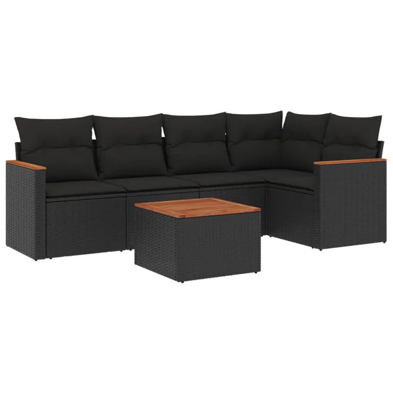 vidaXL 6-teilige Garten-Sofagarnitur in L-Form aus schwarzem Poly-Rattan mit UV-beständigen Kissen und pulverbeschichtetem Stahlgestell - Bild 2