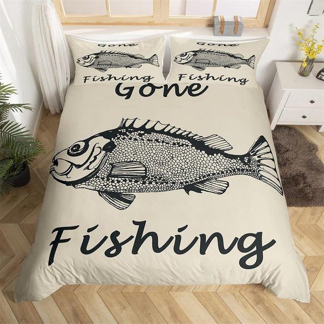 Fishing King Bettwäsche-Set aus Mikrofaser mit Angel-Motiv in Beige, B/H: 200 x 230 cm, inklusive 2 Kissenbezüge (50 x 70 cm) - Bild 1
