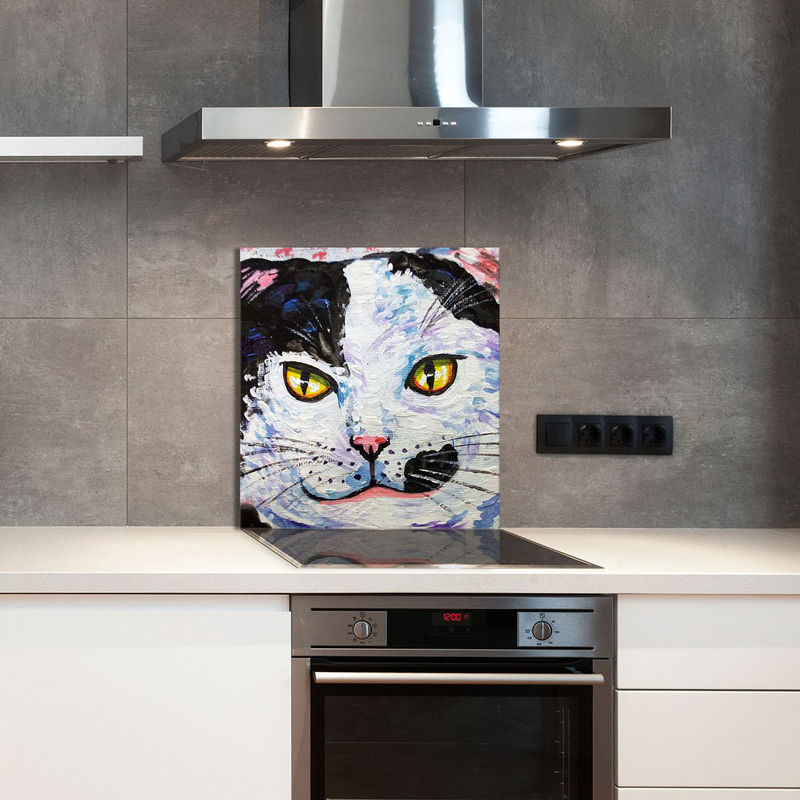Modernes Küchenglas mit Katzen-Tierprint, mehrfarbig, B/H: 60 x 65 cm - Bild 4