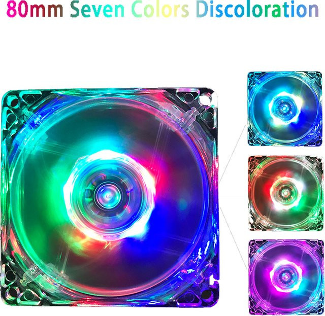 OUYUANSU 12 V PC-Gehäuselüfter mit 80 mm Multicolour LED-Beleuchtung zur Computergehäuse-Kühlung - Bild 1