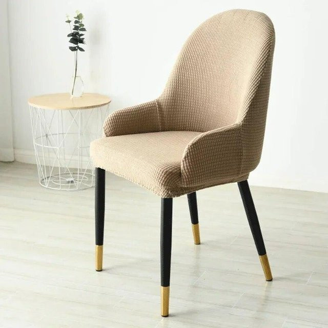 BC-Warm Home Esszimmerstuhlbezug aus Polarfleece in Beige, elastische Stuhlhussen für gebogene Rückenlehnen - Bild 1
