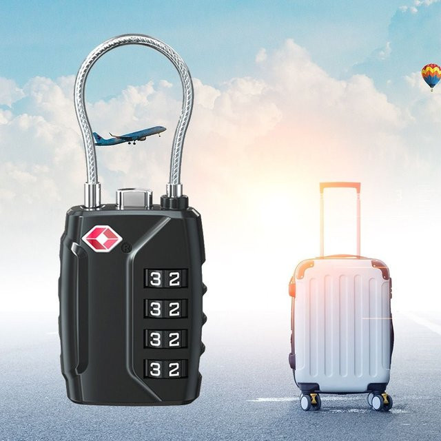 TSA 3-stelliges Kombinationsschloss aus Stahl mit Stahldraht in Schwarz für Koffer, Gepäck und Schließfächer - Bild 1