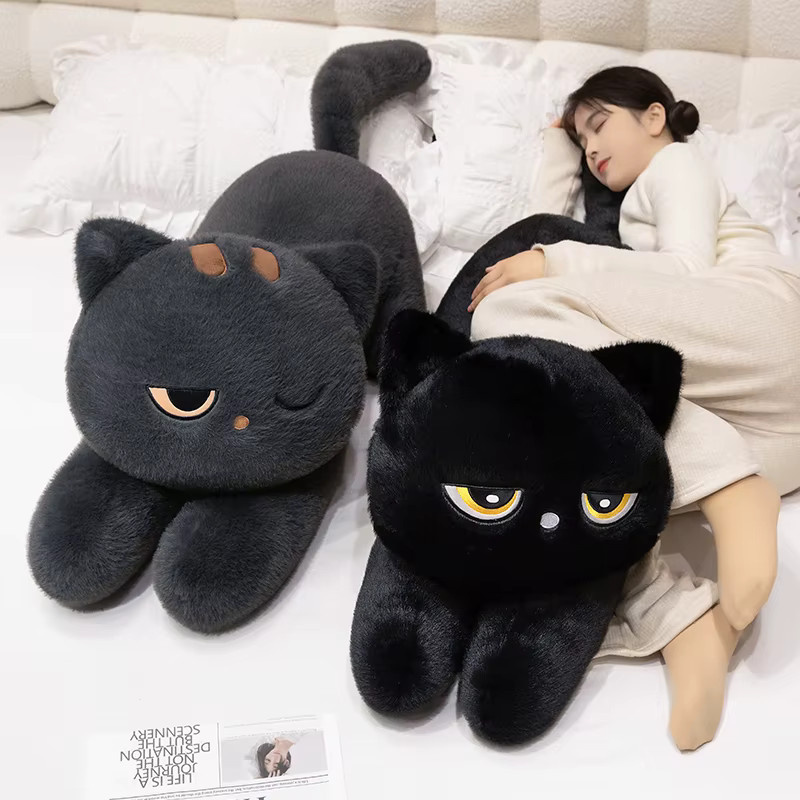 ERBAIWOO Katzen-Plüschkissen, liegend, schwarz, 60–120 cm - Bild 2