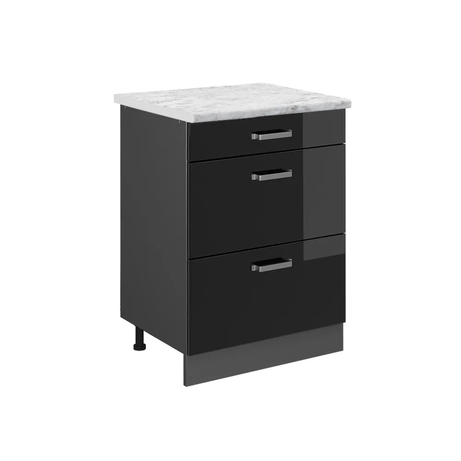 Vicco Schubladenschrank R-Line Schwarz Hochglanz mit Marmor-Optik Breite: 60 cm, Höhe: 81,6 cm, Tiefe: 46 cm - Bild 2