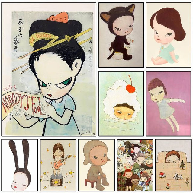 Yoshitomo Nara Kunst Poster Schöne Melancholie Wanddeko für Wohnzimmer und Schlafzimmer - Bild 1