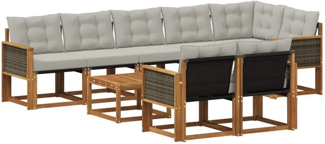 vidaXL Outdoor-Sofagarnitur L-Form aus Akazienholz und Textilene mit Kissen in Grau und Natur - Bild 1