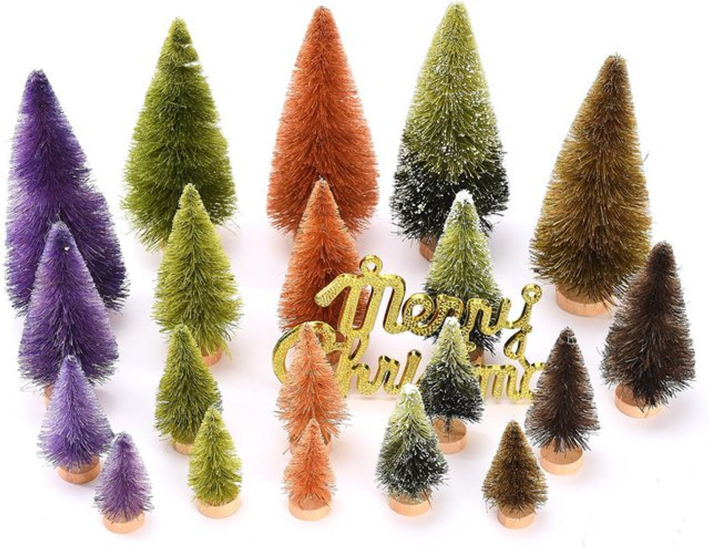 GoolRC 21er Set Kunstweihnachtsbäume aus Sisal und Holz in Mehrfarbig - Bild 1