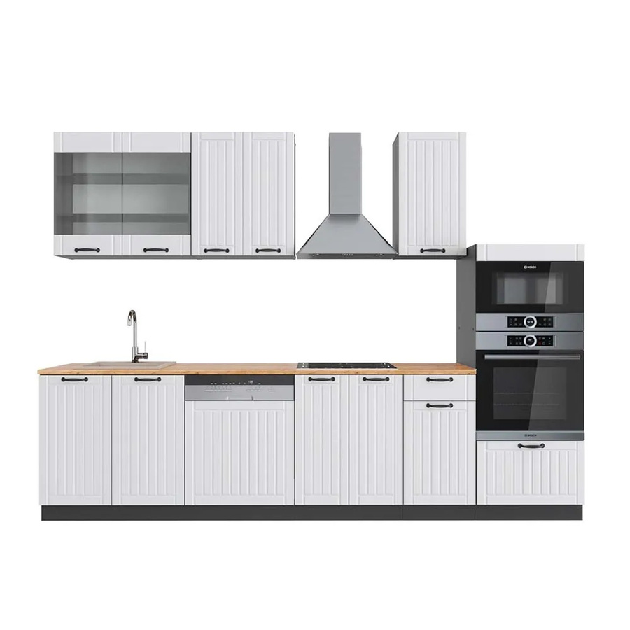Vicco Fame-Line Küchenzeile im Landhausstil in Weiß und Anthrazit mit Hochschrank, Breite: 300 cm - Bild 2