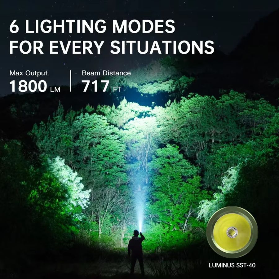 Sofirn SC18 EDC Taschenlampe mit 1800 lm SST40 LED, TIR Optik Linse und USB C wiederaufladbarem Akku - Bild 3