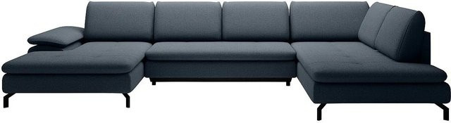 Vente-unique Schlafsofa Archibald Ecksofa links in Blau mit Strukturstoff - Bild 1