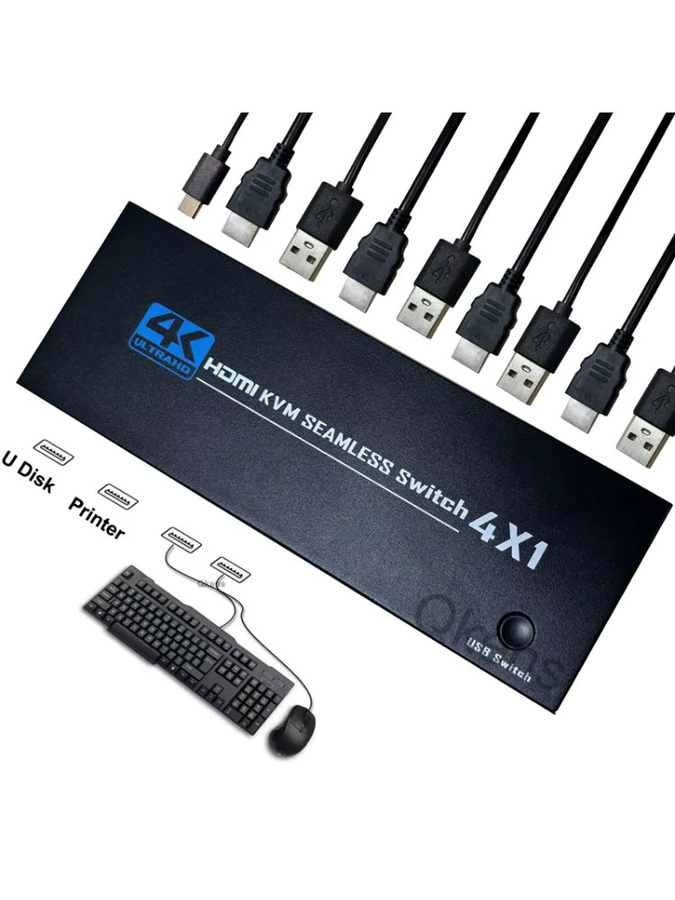 RULLZ 4 in 1 HDMI Multiviewer KVM Seamless Switch 4K UHD Quad Multi-Viewer für 4 Laptops oder PCs, Schwarz - Bild 5