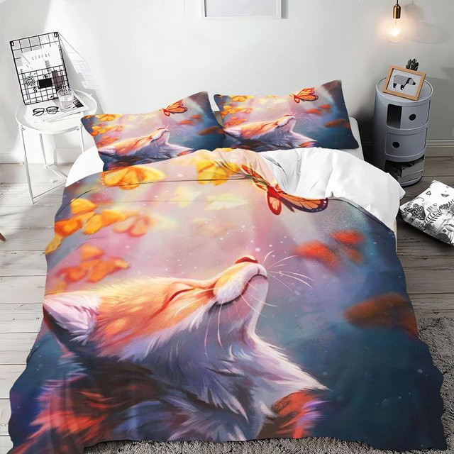 Bettwäsche-Set mit Anime Fuchs Motiv von Binchi Fitness, bestehend aus Bettbezug und Kissenbezug, Mehrfarbig, Material Mikrofaser Polyester, Breite: 90 cm, Länge: 200 cm - Bild 1