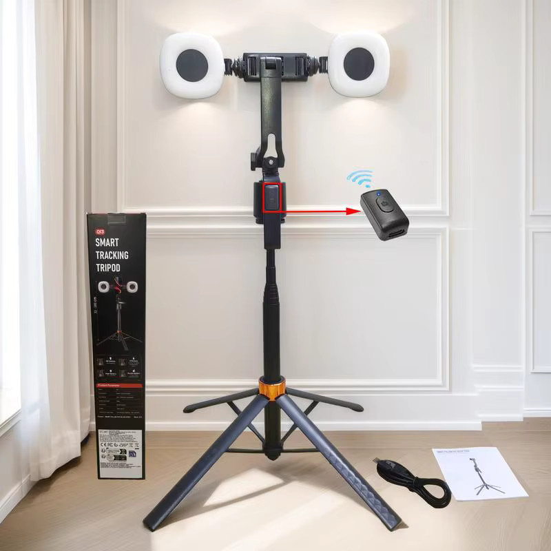 SJBOB 360 Grad drehbarer Selfie-Stick Stativ mit Smart Face Tracking und 2 LED-Leuchten in Schwarz - Bild 5