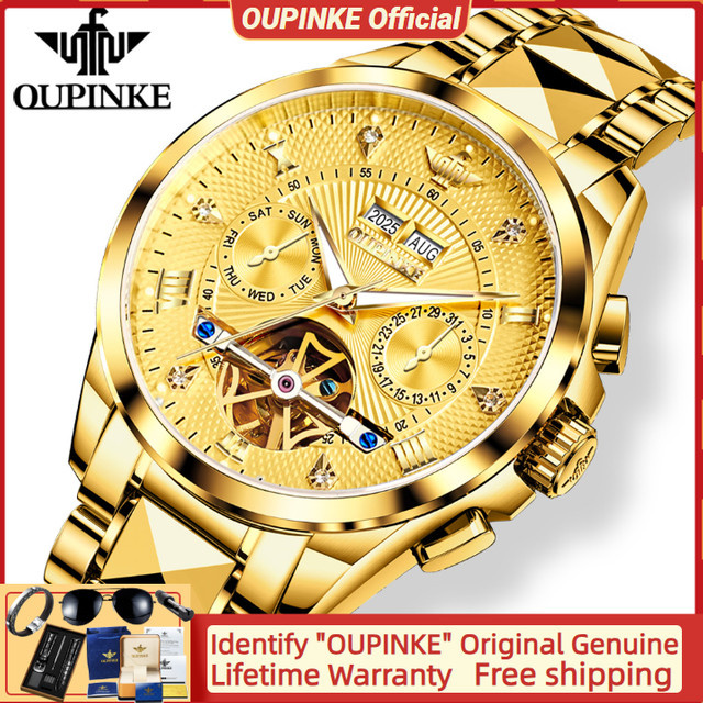 OUPINKE Armbanduhr, Automatik, Edelstahl, Gold, Herren - Bild 1