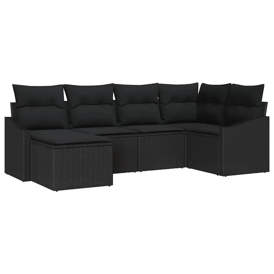 vidaXL Garten-Sofa-Set 6-teilig aus Poly-Rattan und Stahl in Schwarz mit Polstern und Fußhocker - Bild 2