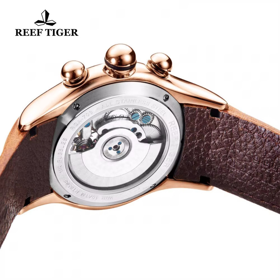 Reef Tiger Herrenuhr, Automatik, Roségold, Leder, Schwarz - Bild 5