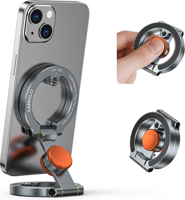 CAMOLO Doppelseitiger magnetischer Handyhalter mit flexiblem Spinner für iPhone 17–12 und Android-Smartphones als Schreibtisch- und Fitnessstudio-Halterung - Bild 1