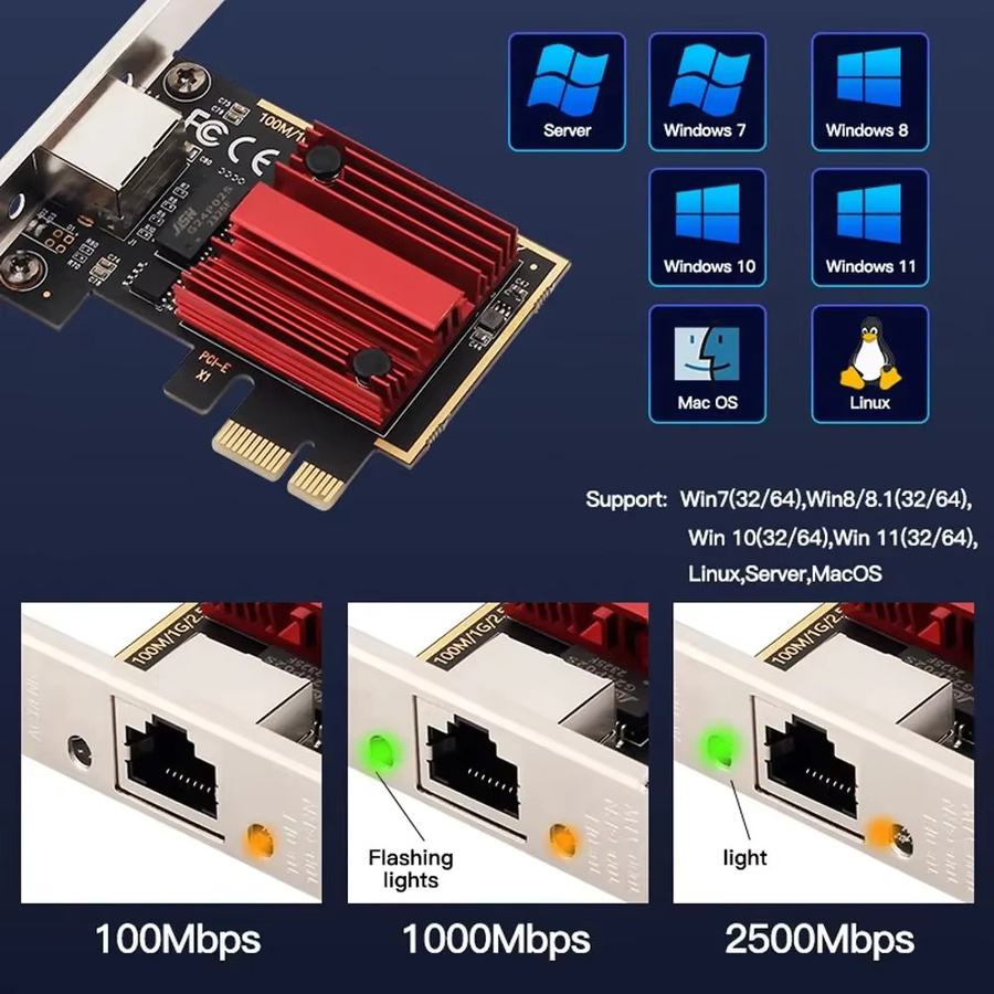 Kebidumei 2,5G PCI-E zu RJ45 Netzwerkkarte mit RTL8125B Chip, 100/1000/2500Mbps Ethernet Wired LAN Controller Adapter, Schwarz - Bild 3