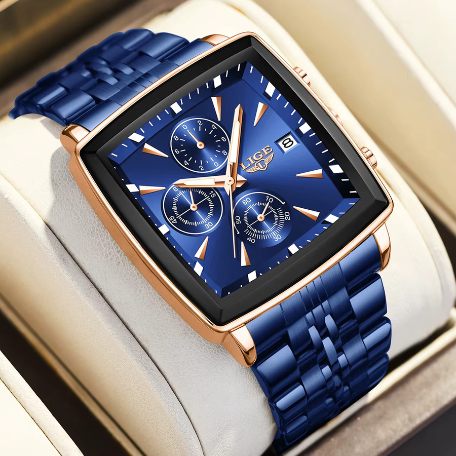 LIGE Chronograph Armbanduhr, Quarz, Edelstahl, Blau, Herren - Bild 2