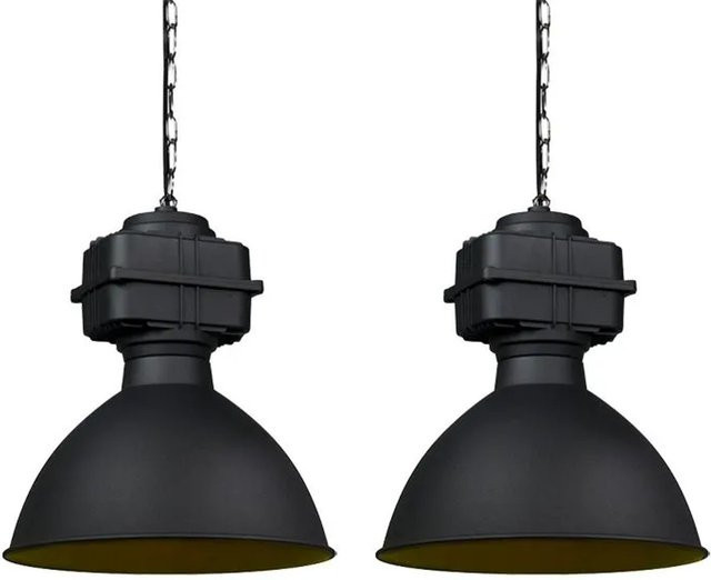 QAZQA 2er Set Industrie Hängelampen aus Metall in Schwarz, dimmbar, E27, Höhe: 150 cm, Durchmesser: 38,5 cm - Bild 1