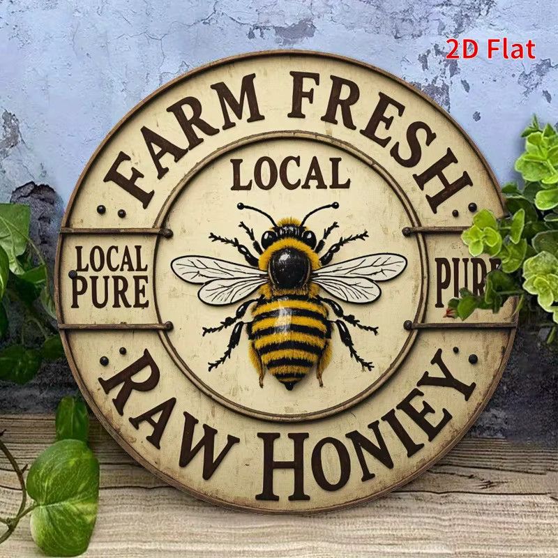Potdemiel Vintage Eisenschild Rundes Wanddekor mit Bienen-Design Durchmesser: 20 cm - Bild 4