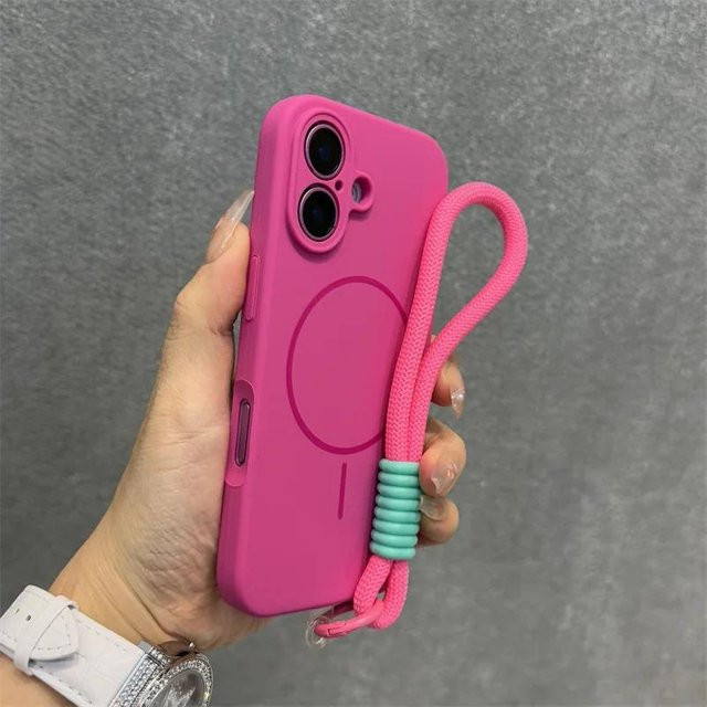 Original Candy MagSafe Flüssigsilikon Hülle für iPhone mit Lanyard-Riemen in Pink - Bild 1
