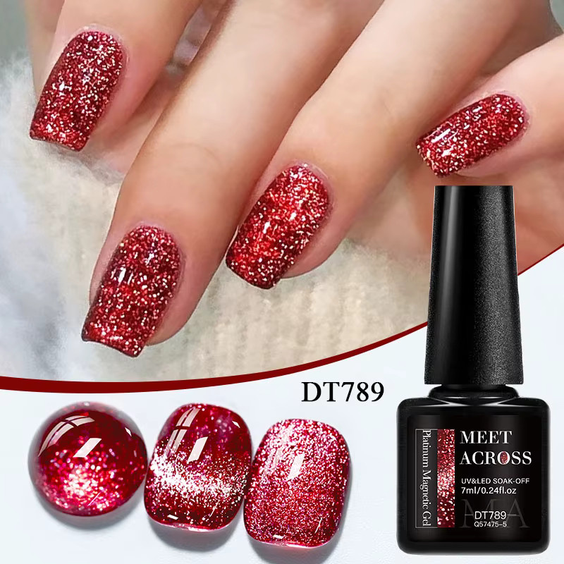 MEET ACROSS Magnetischer Gel Nagellack Platin, 7 ml, Glänzend - Bild 2