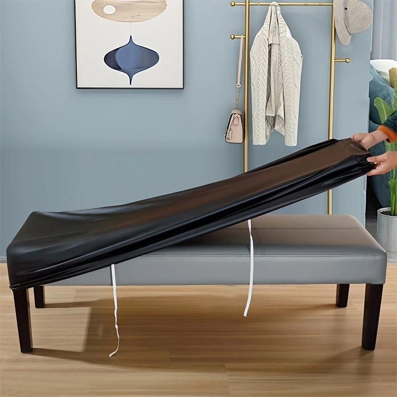 Wasserdichter Stretch-Bankbezug aus PU-Leder in Schwarz, abnehmbarer und waschbarer Bankschutz für Esszimmerbank oder Wohnzimmer - Bild 3