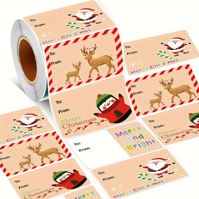 200 selbstklebende Weihnachtsgeschenketiketten-Aufkleber in verschiedenen Designs, multicolor, aus Papier - Bild 1