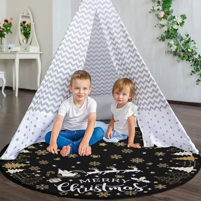 VIKAMA Weihnachts Teppich Rund für festliche Dekoration im Wohnzimmer - Bild 3