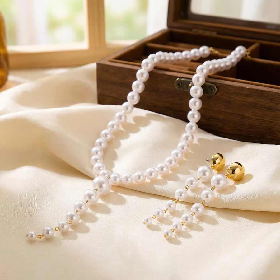 Rinhoo Schmuck-Set, Halskette und Ohrringe, Perle, Gold, Damen - Bild 3